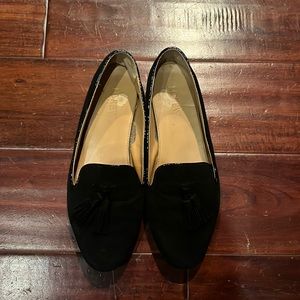 J.Crew black faux-suede smoking loafers with tassels. Size 8